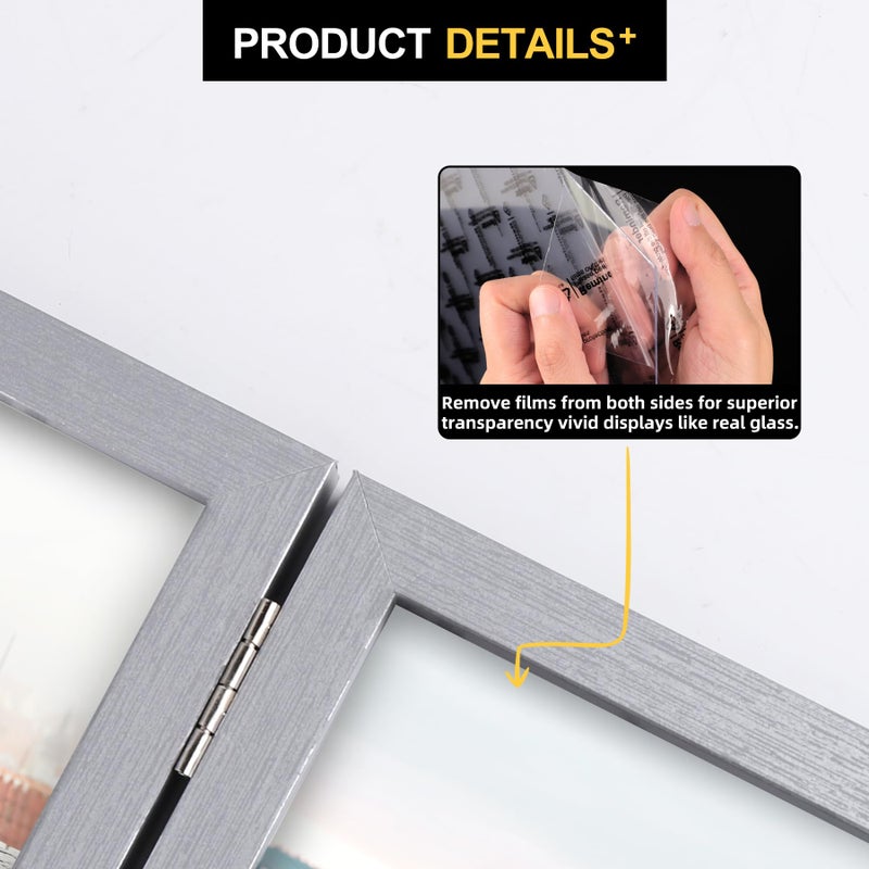 Forev 8x10 Double Picture Frame Wooden Hinged Photo Frame Definition Glass Stand Vertically on Desktop or Tabletop Silver - Image 4